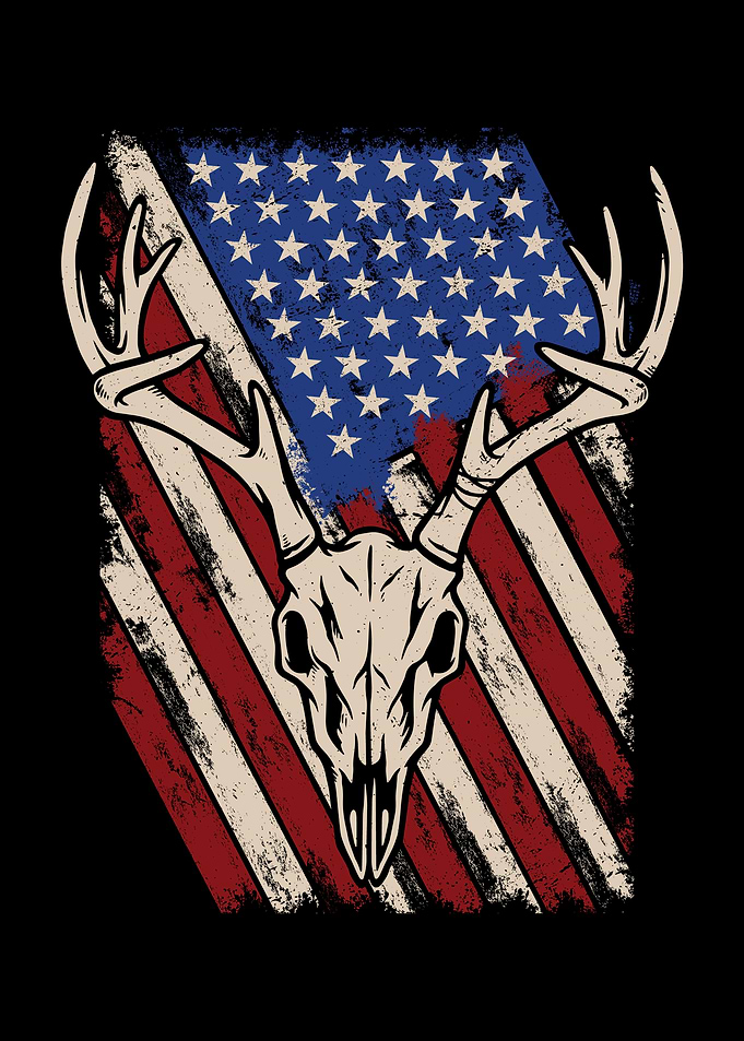 Deer Skull American Flag