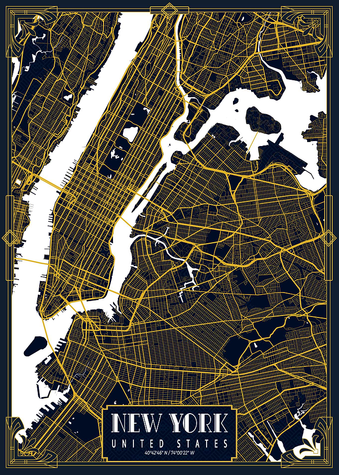 New York City Map Gold