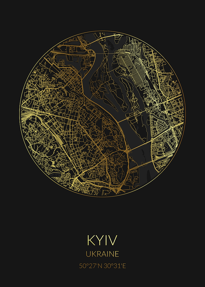 Kyiv Black Gold Map Kiev