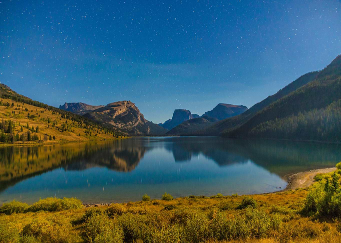 Mountains at starry sky