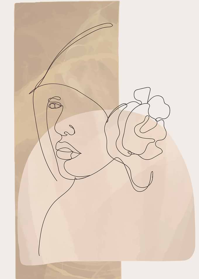 Floral woman one line art