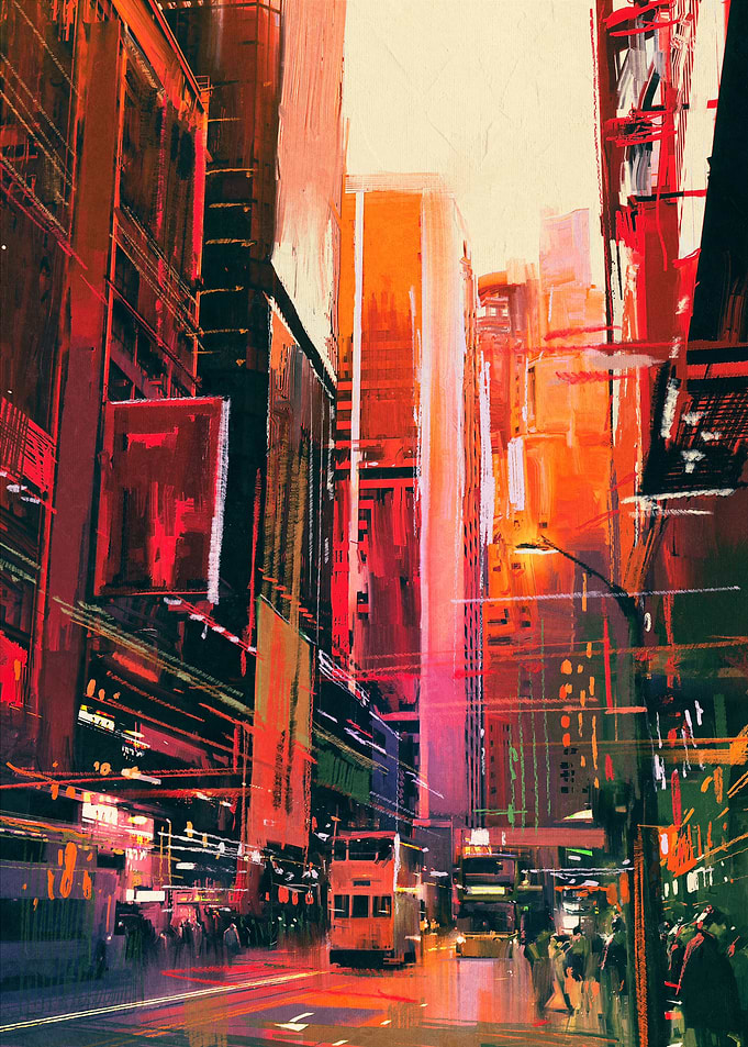 london city oil painting