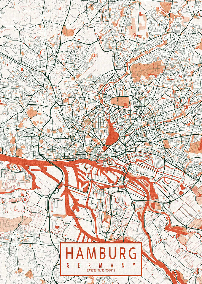 Hamburg City Map Bohemian