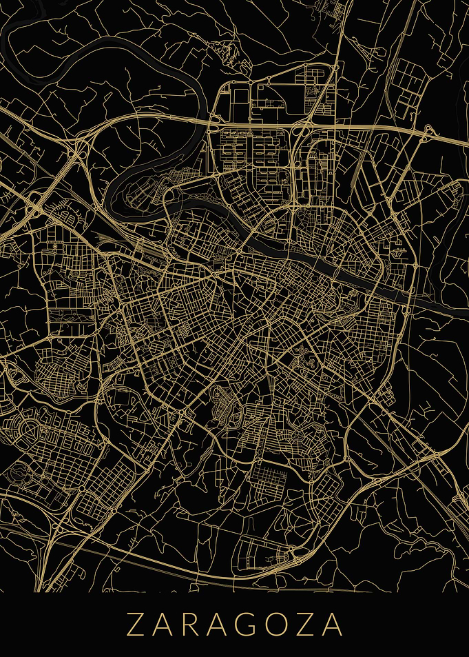 Zaragoza Map Black Gold