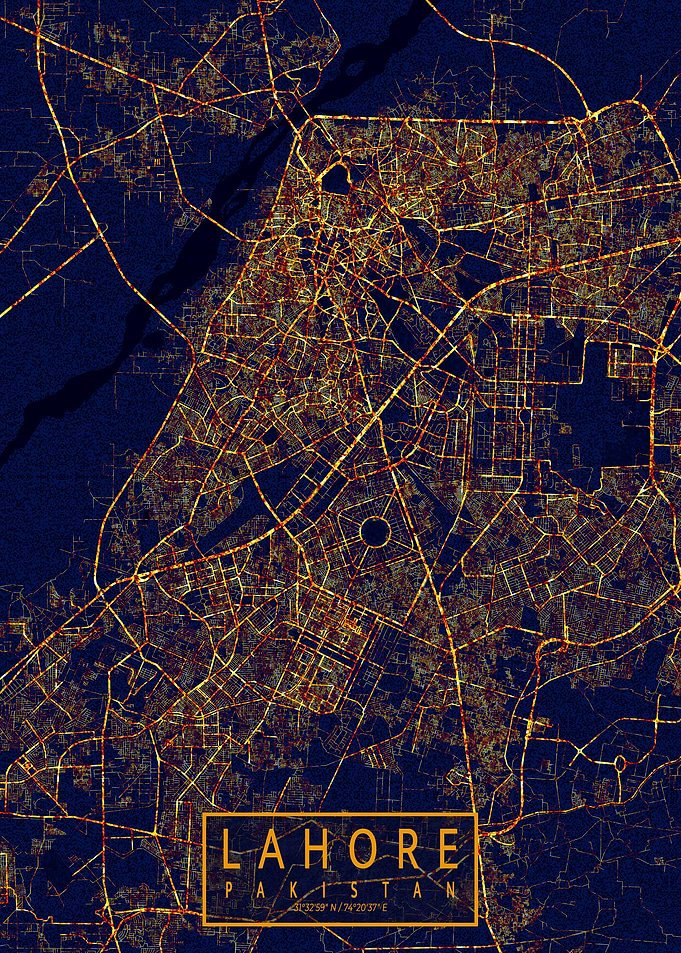 Lahore Map City At Night