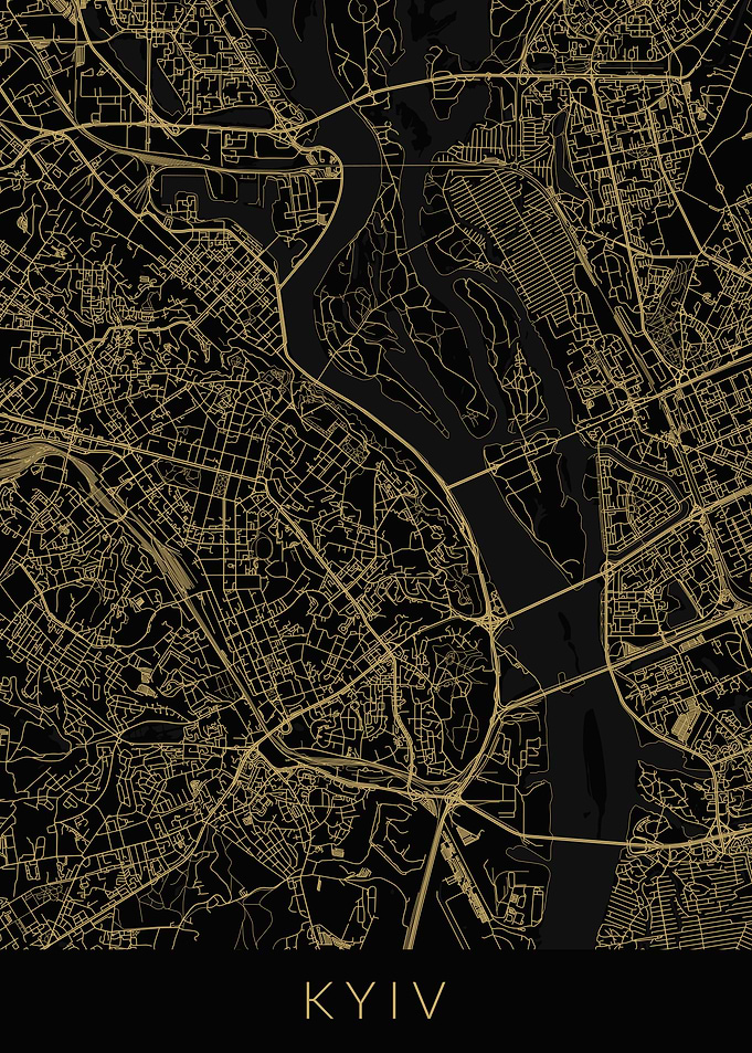 Kyiv Map Black Gold Kiev