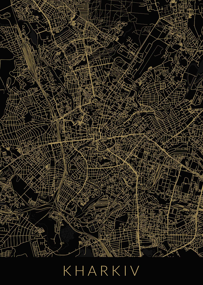 Kharkiv Map Black Gold