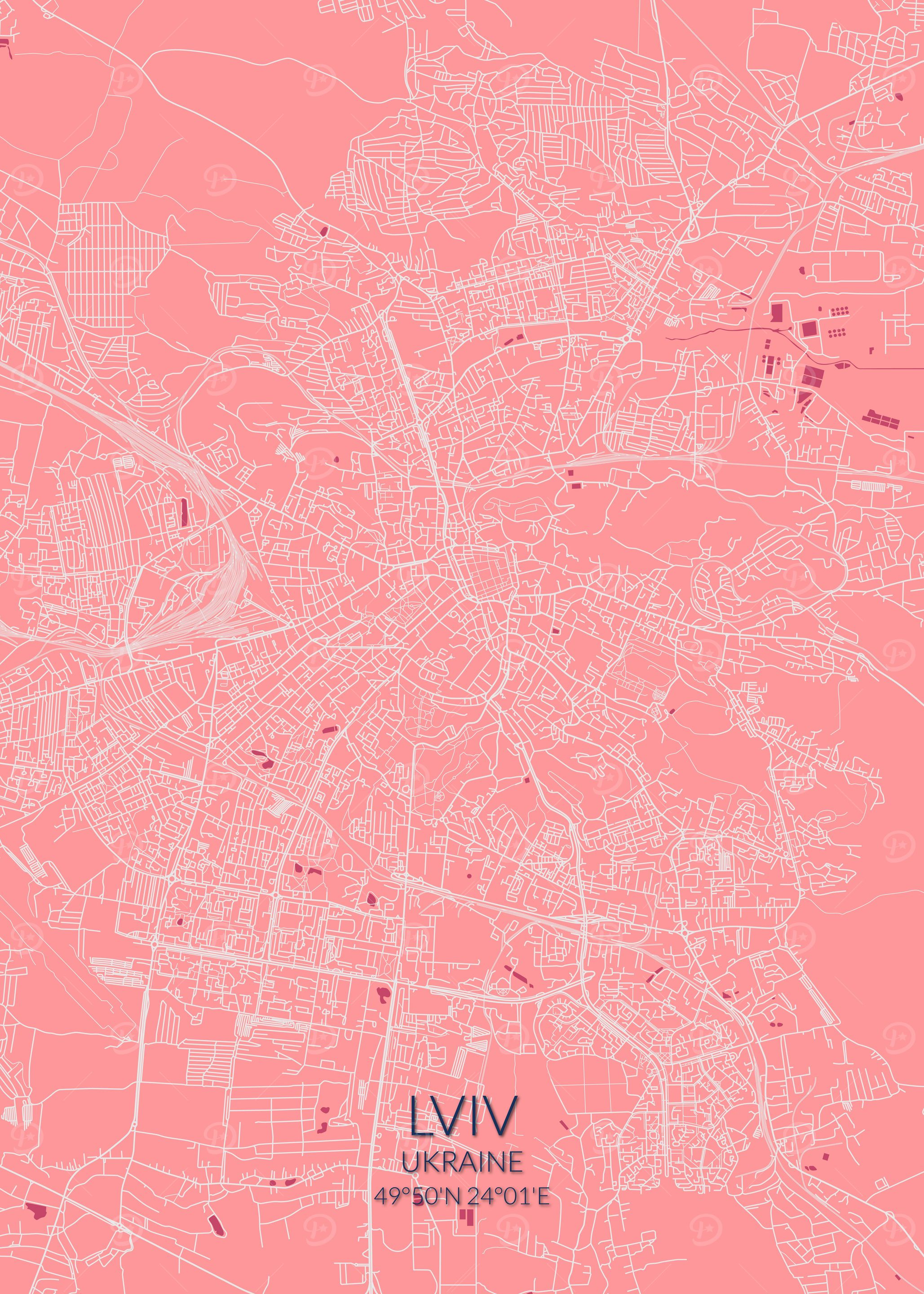 Lviv Pink Rose Map Lvov