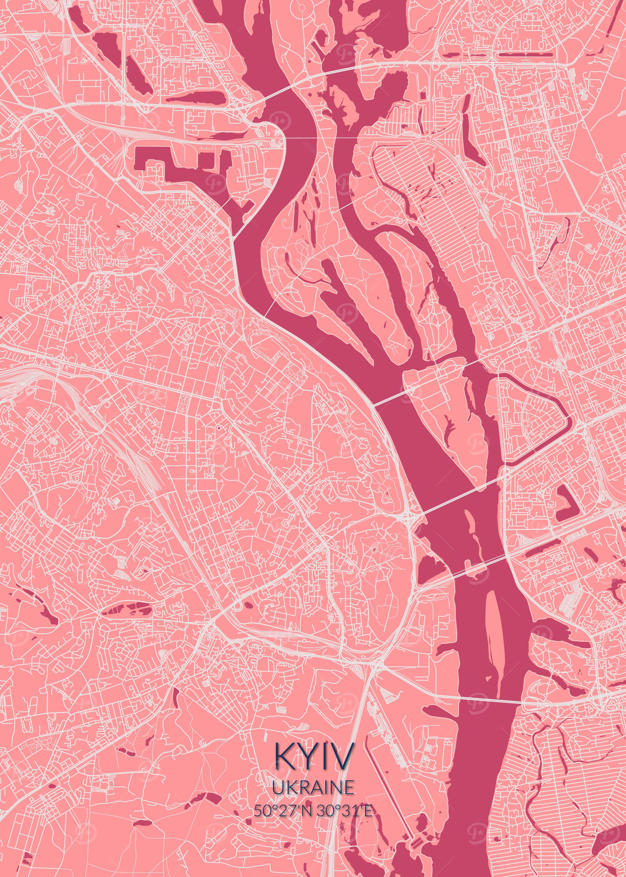 Kyiv Pink Rose Map Kiev