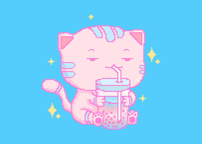Trans Pixel Cat Bubble Tea