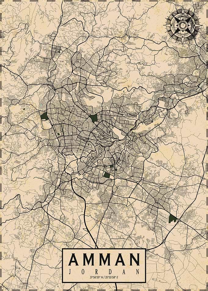 Amman City Map Vintage