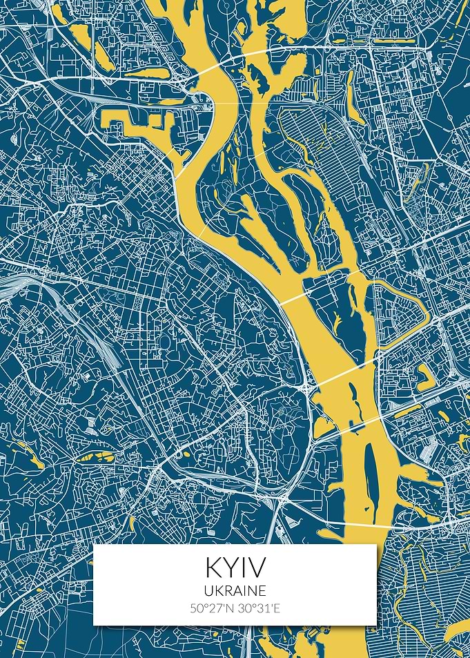 Kyiv Map Blue Yellow Kiev