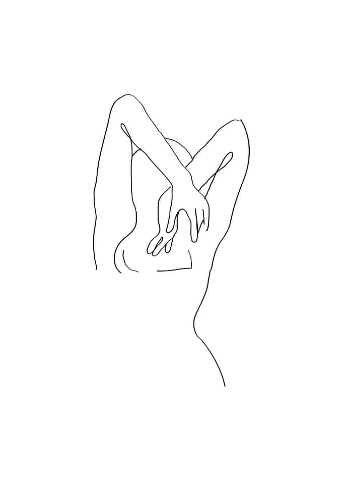Nude woman body line art