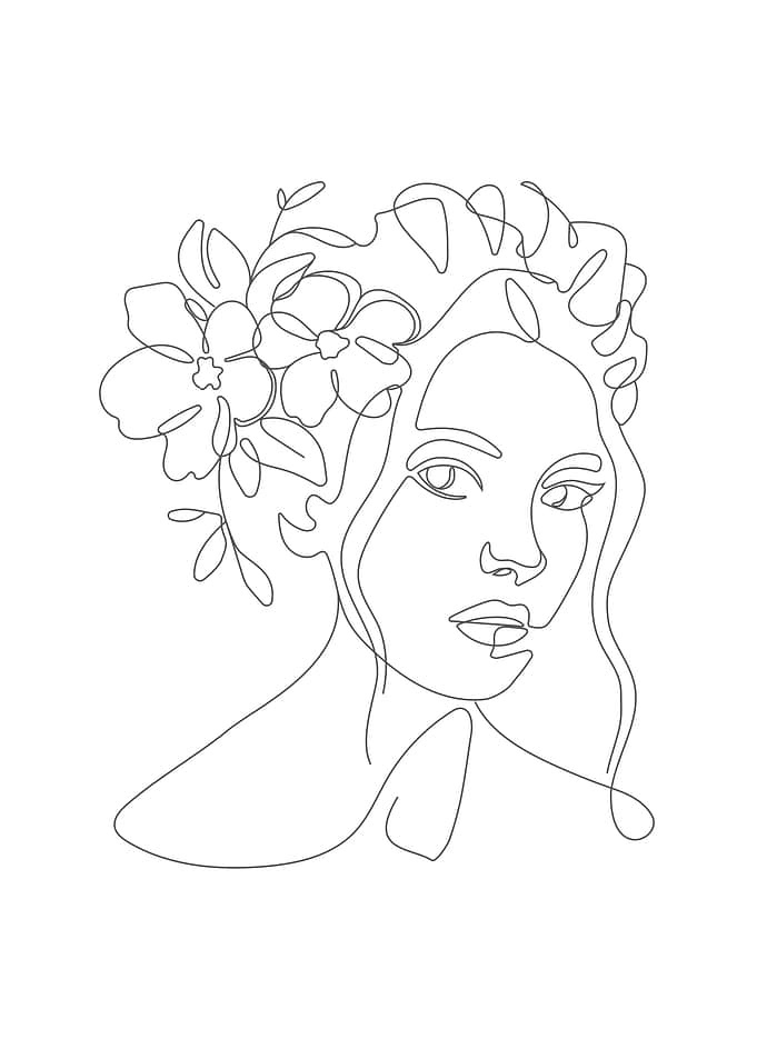 Floral woman head line art