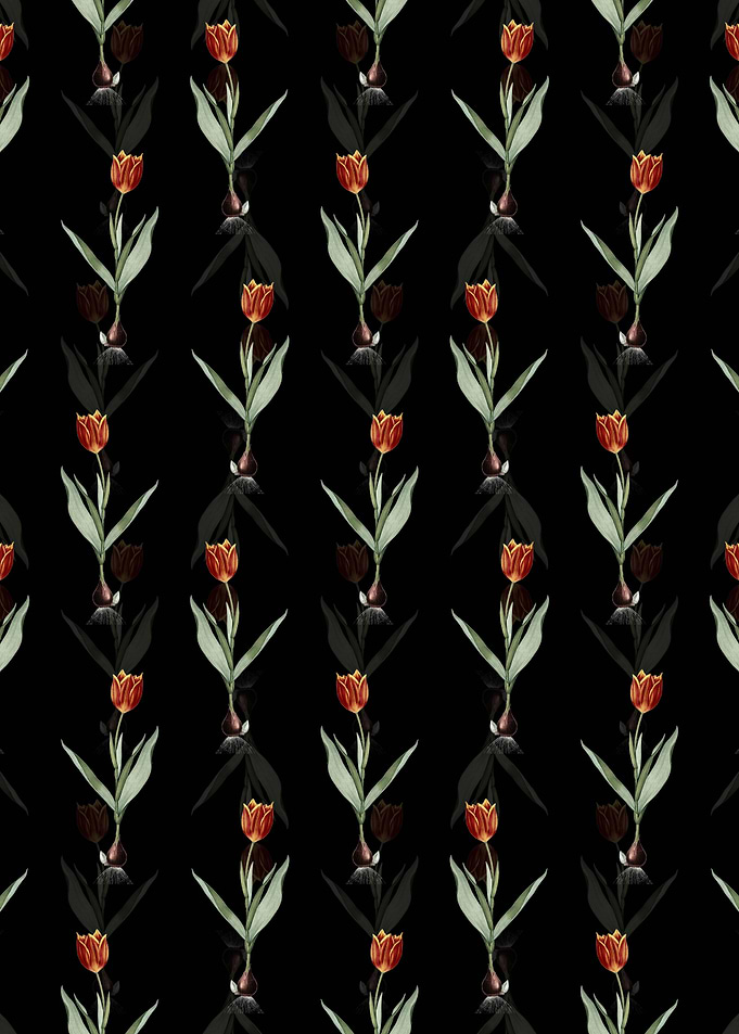 Black Floral Tulip Pattern
