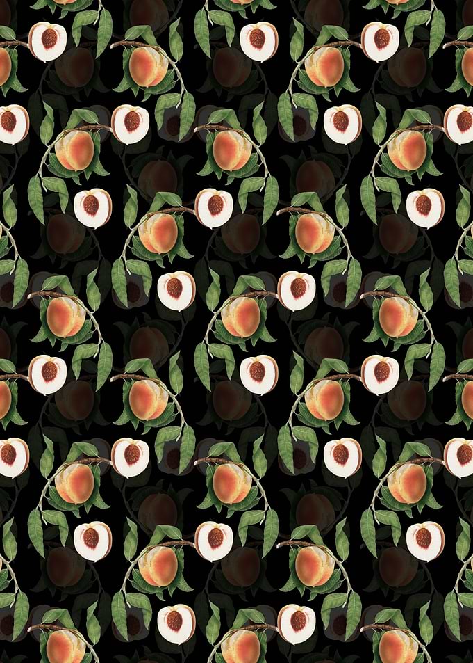 Black Floral Peach Pattern