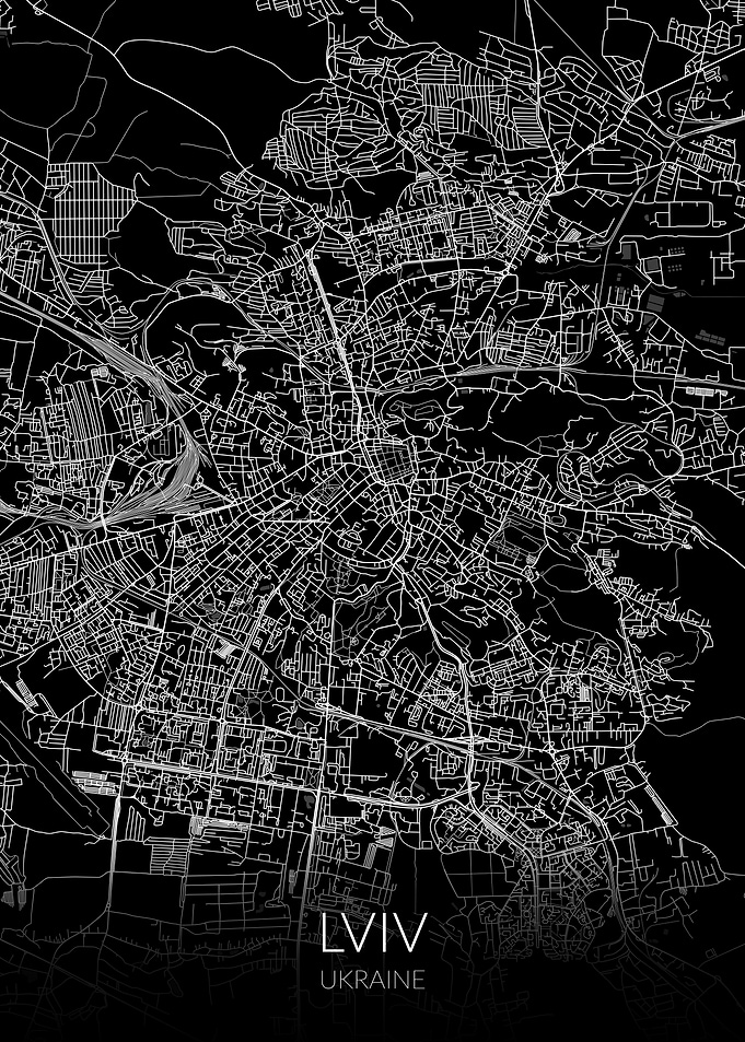 Lviv Map Black Lvov