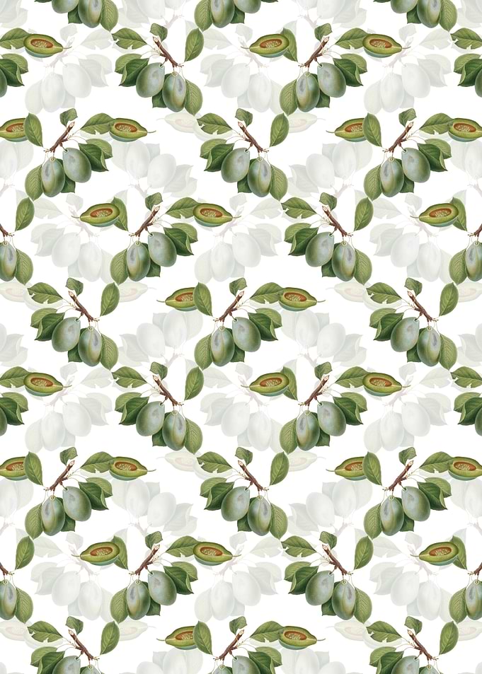 White Floral Plum Pattern