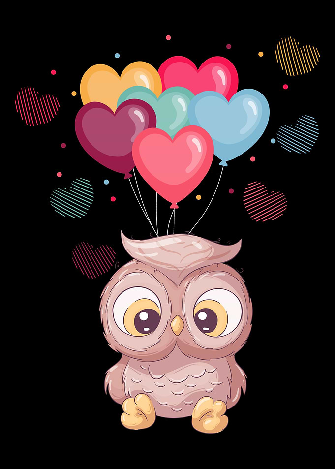 Cute Owl with Balloon Girl
