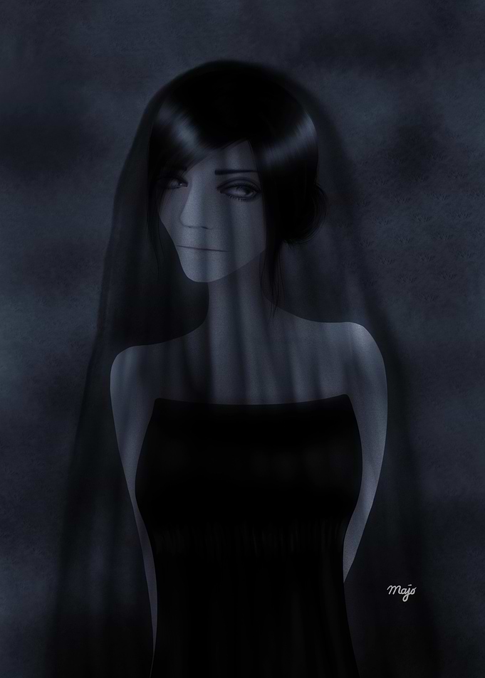Black Veiled Bride Closeup