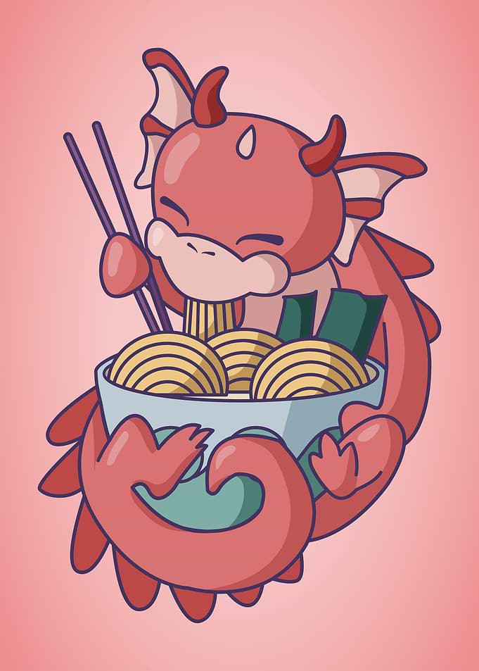 Cute Japanese Ramen Dragon