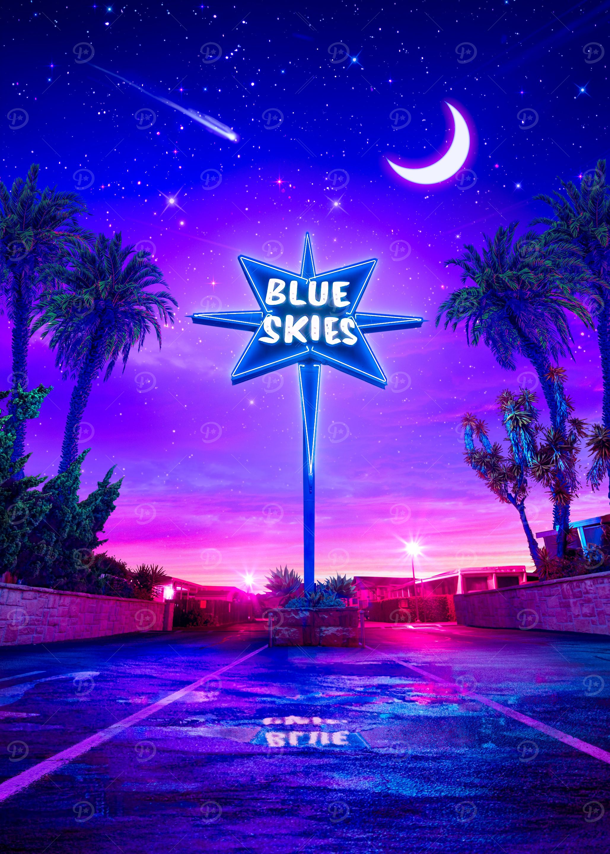 Blue Skies Retro Neon Sign