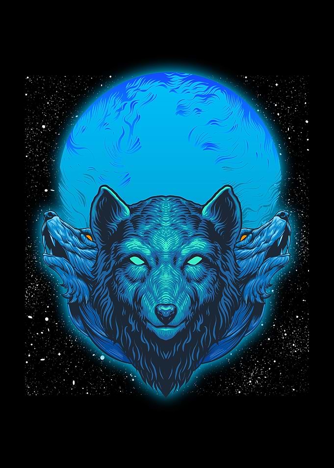 Moon Howling Wolves Winter