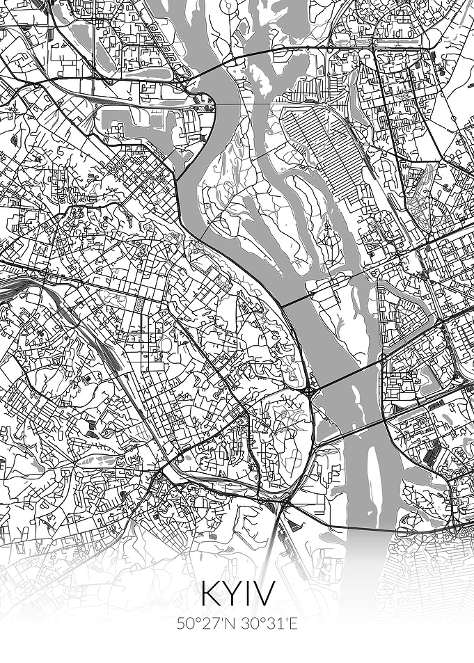 Kyiv City Map White Kiev