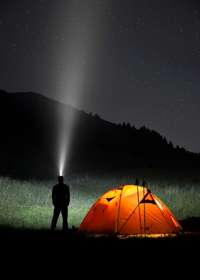 Nightscape mountain hiker