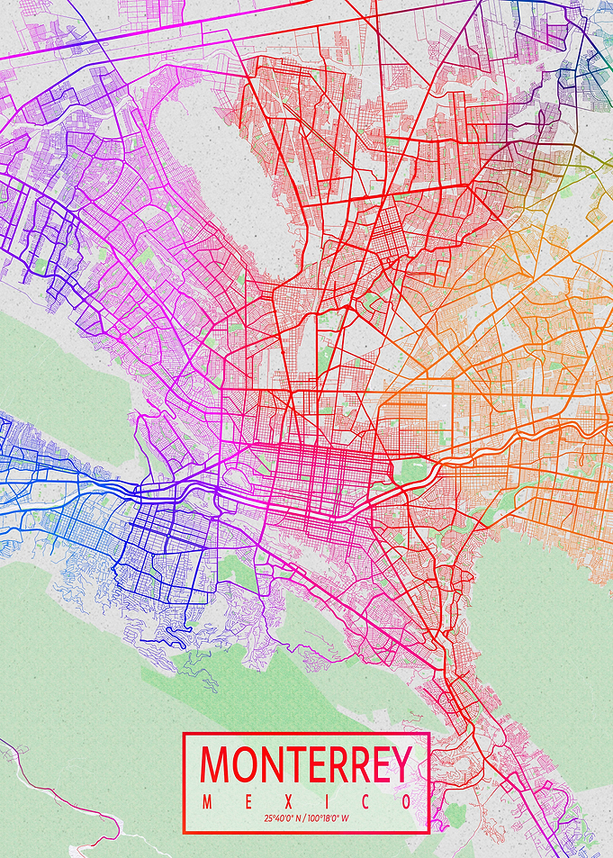 Monterrey Map Colorful