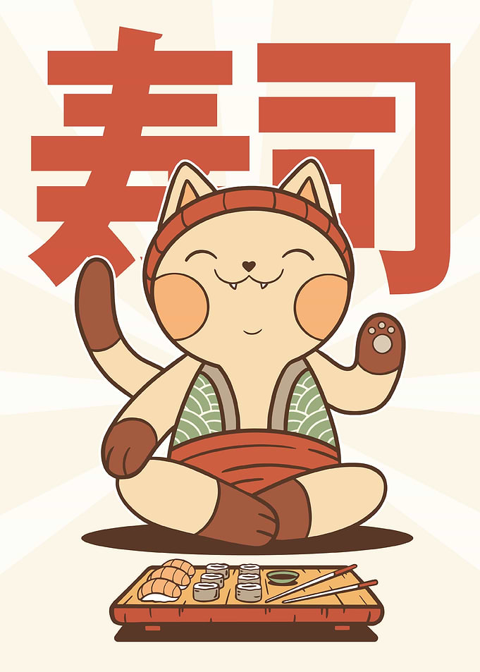 Cat Eating Sushi