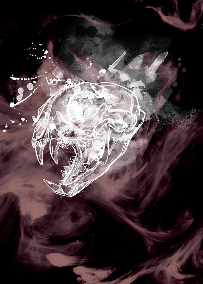 Lizard skull into ink