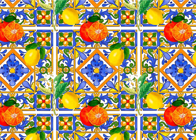 Majolica lemons tiles art