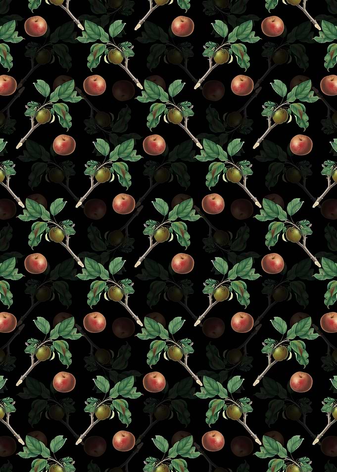 Black Floral Apple Pattern