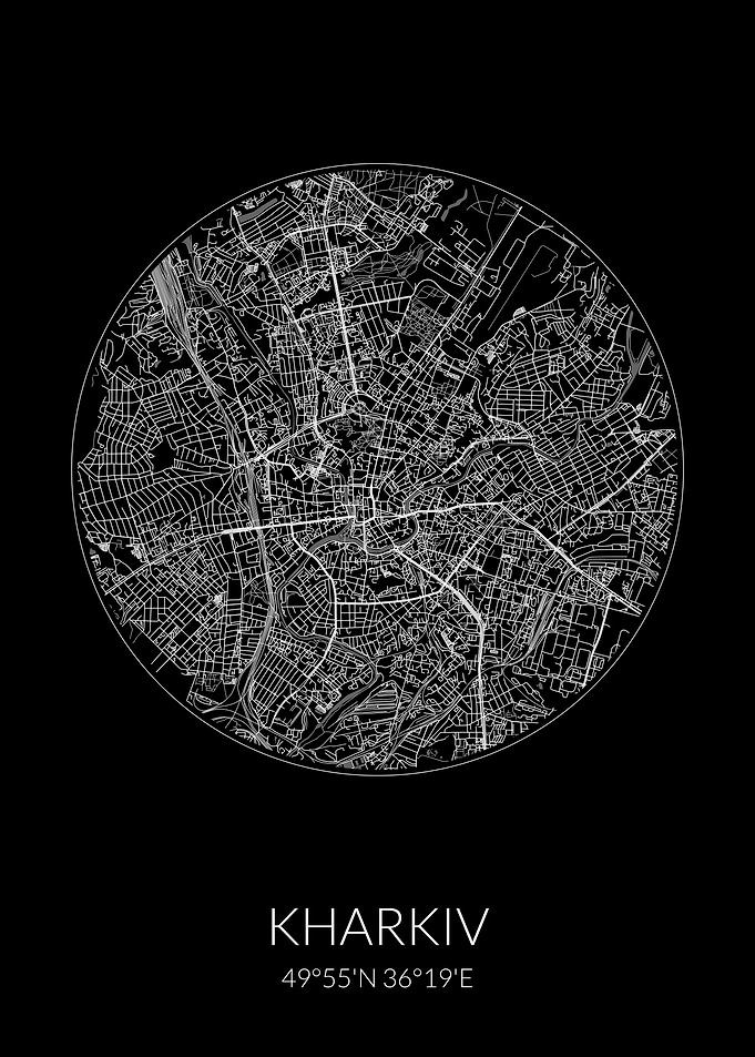 Kharkiv City Map Black