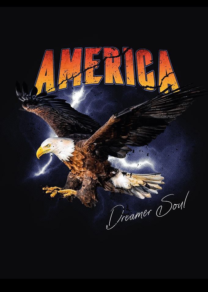 Eagle flying in thunder