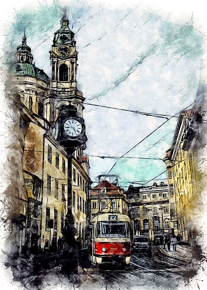 Prague Streets Watercolor