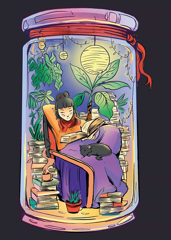 Girl reading books Poster