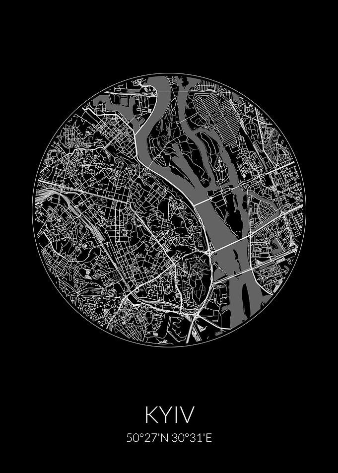 Kyiv City Map Black Kiev