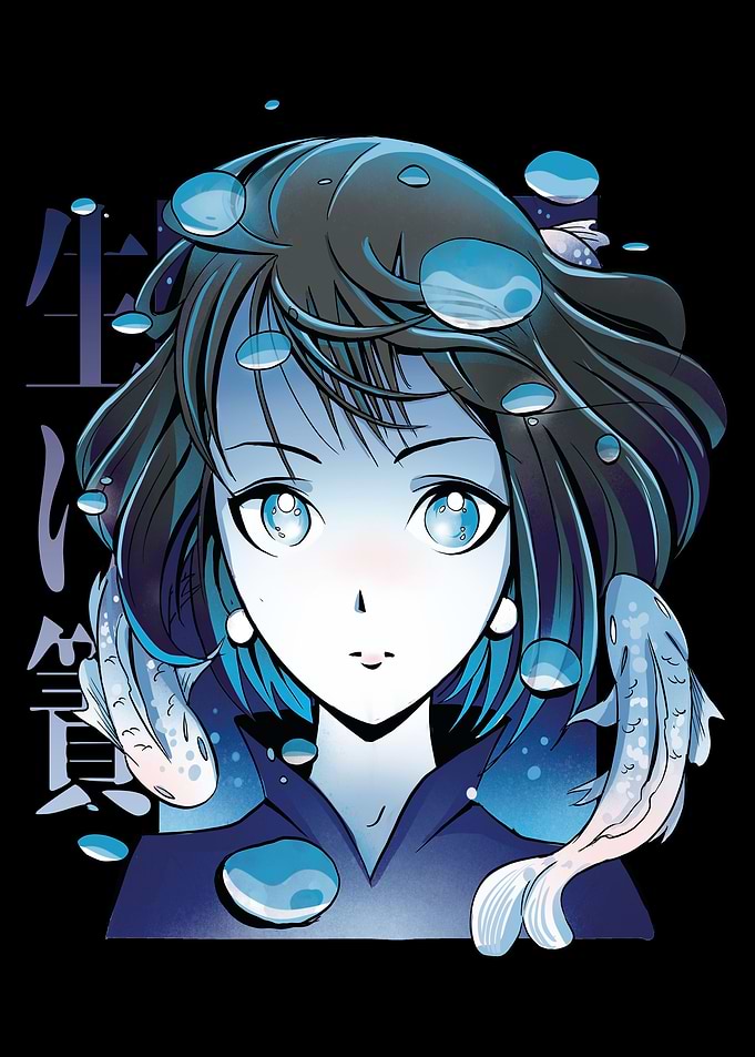 Anime girl with koi fishes
