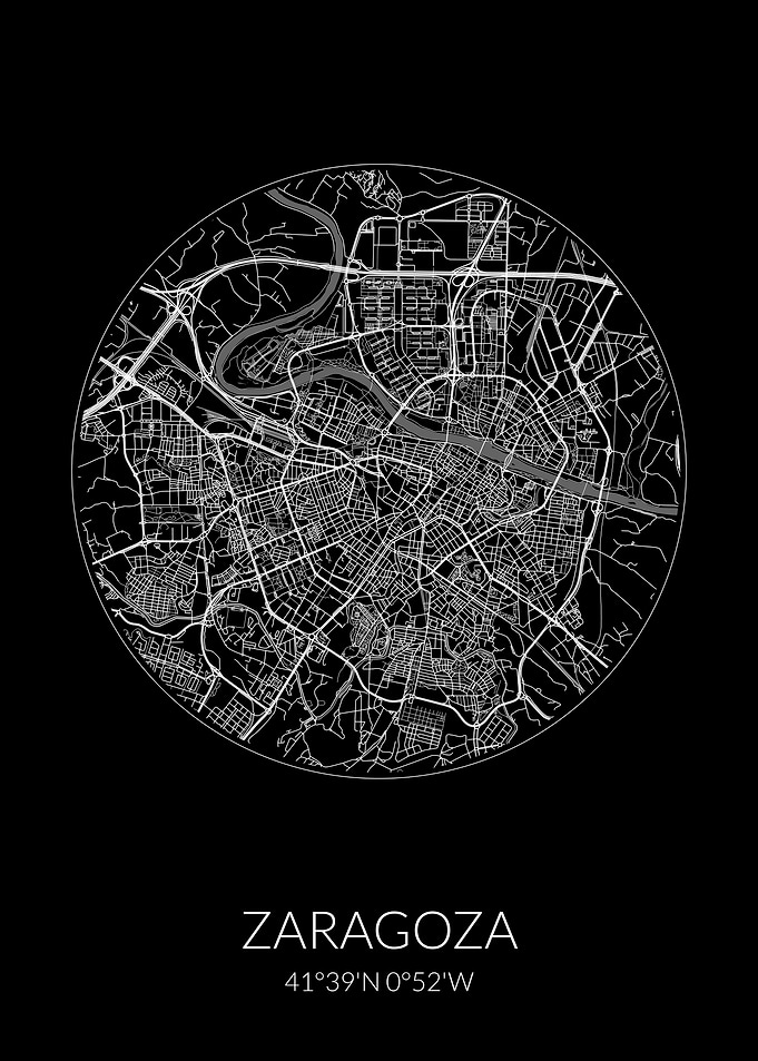 Zaragoza City Map Black