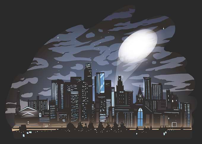 City skyline searchlight