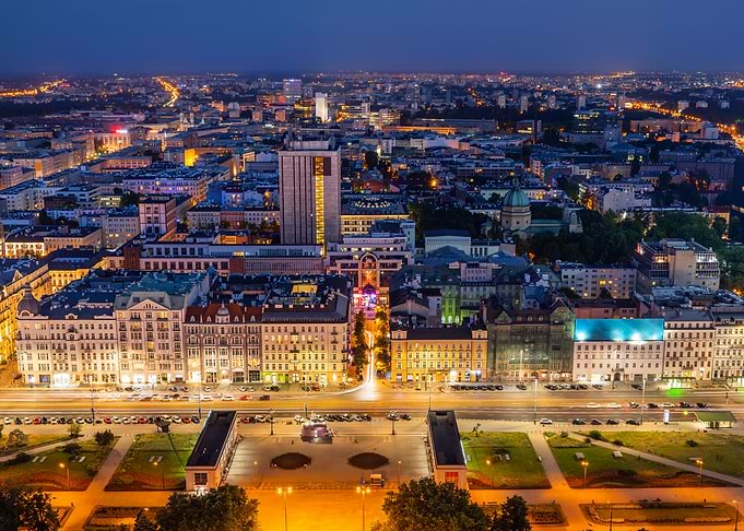 Warsaw Cityscape At Night
