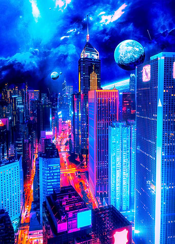 Blue buildings