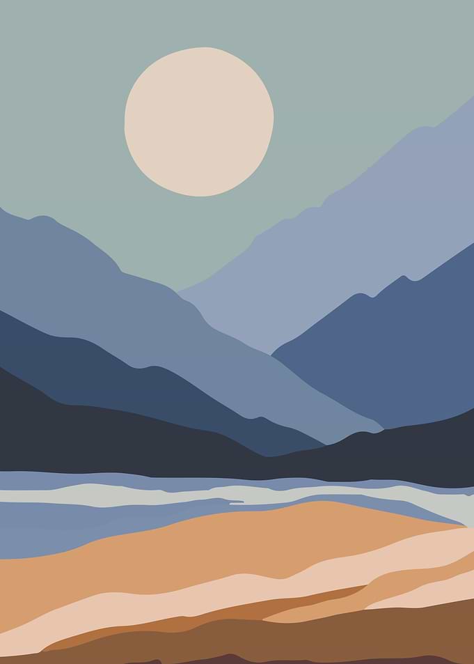 Mountains sun with river