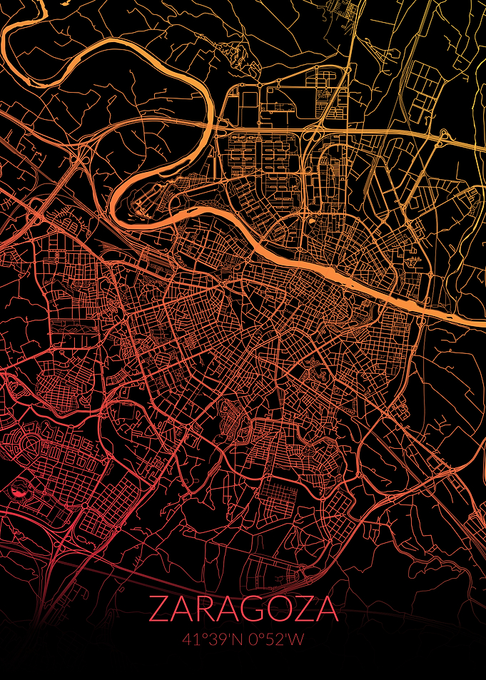 Zaragoza Map Black Orange