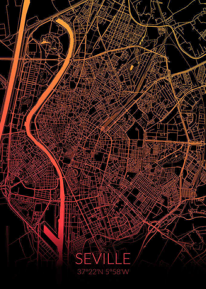 Seville Map Black Orange