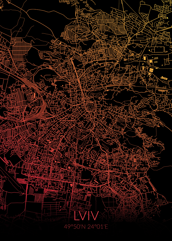 Lviv Map Black Orange Lvov