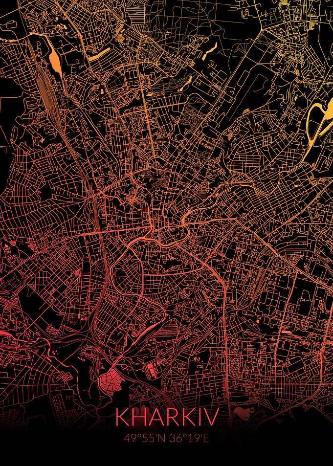 Kharkiv Map Black Orange