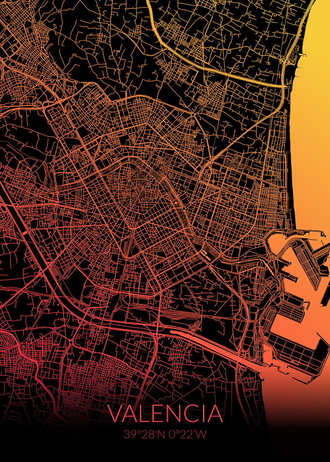 Valencia Map Black Orange